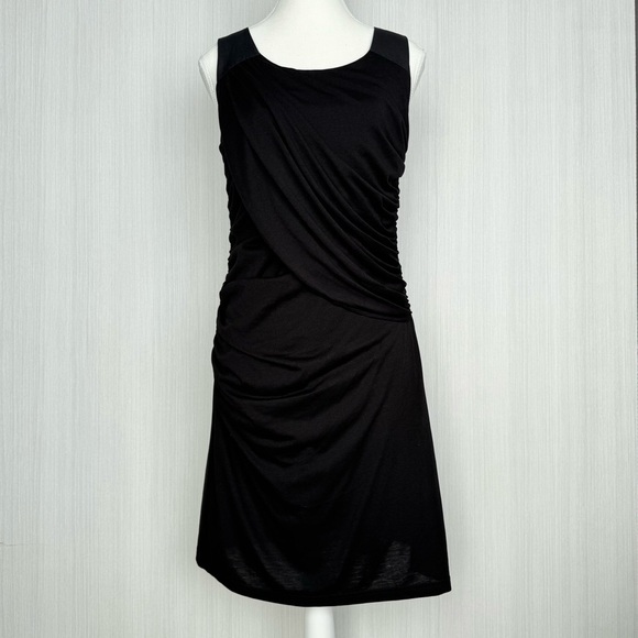 ESPRIT Ruched Midi Dress Black M Sleeveless Scoop Slip On‎ Neutral Business Y2K - Picture 7 of 15